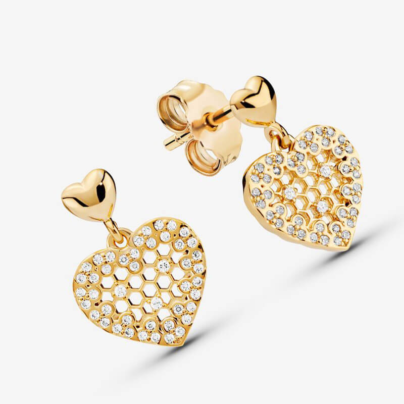 Honey Comb Lace Heart Earrings Honey Comb Lace Heart Earrings